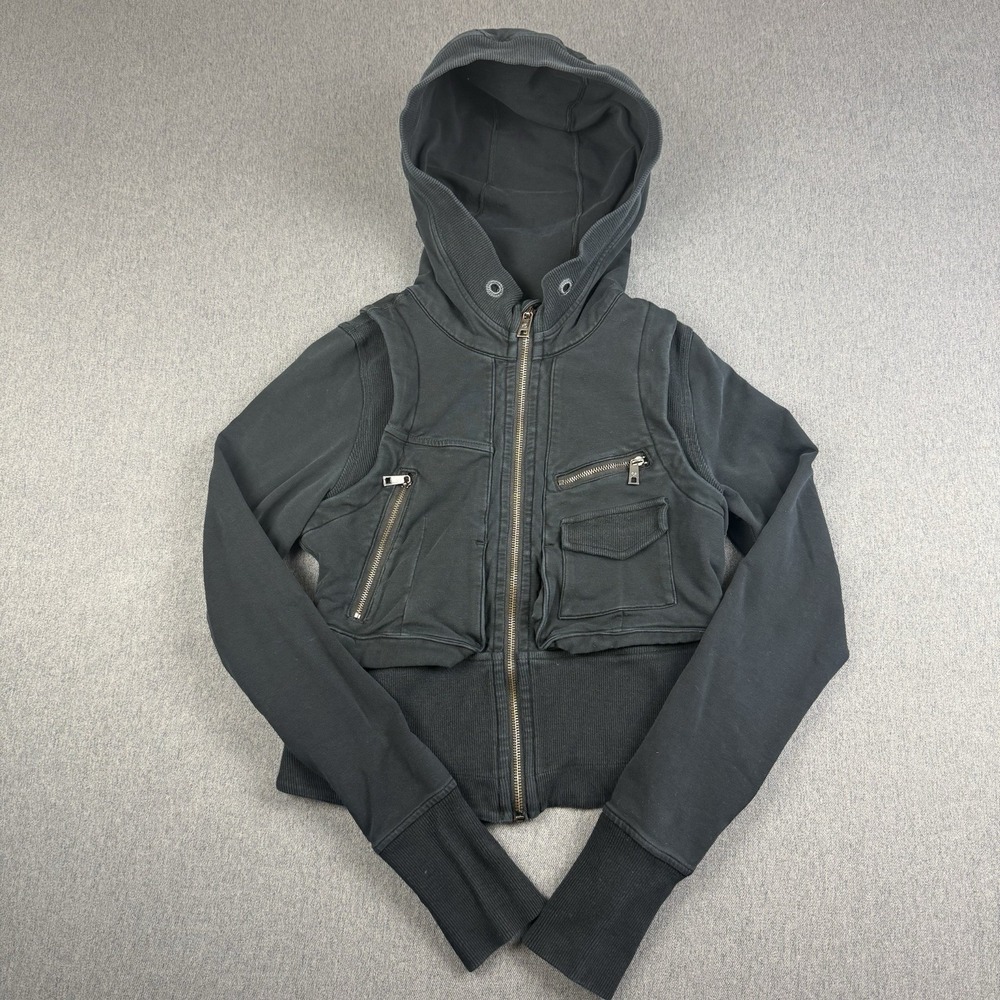 Rare Y2K Lululemon Cropped Cargo Zip Hoodie Women's 8 Black Utility Vest Layered